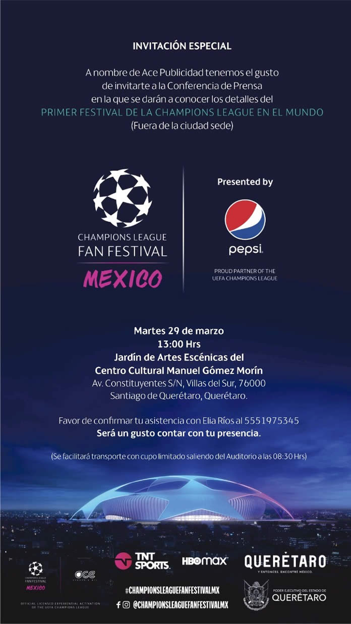 Seleccionan a México como anfitrión del PRIMER FESTIVAL DE LA UEFA CHAMPIONS LEAGUE fuera de la ciudad sede