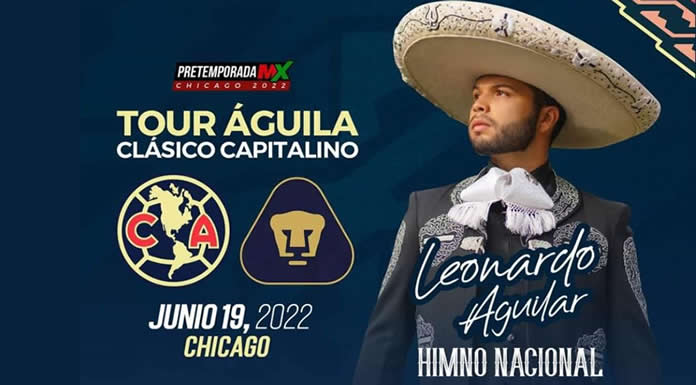 LEONARDO AGUILAR cantó el himno nacional durante el América vs Pumas en Chicago