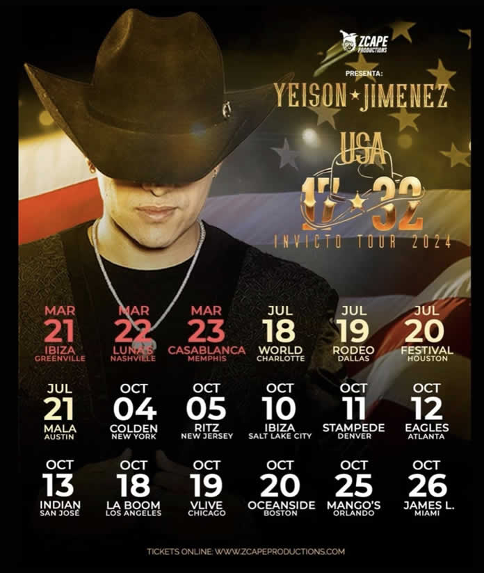 YEISON JIMÉNEZ anuncia su nueva gira por Estados Unidos INVICTO TOUR 17-32
