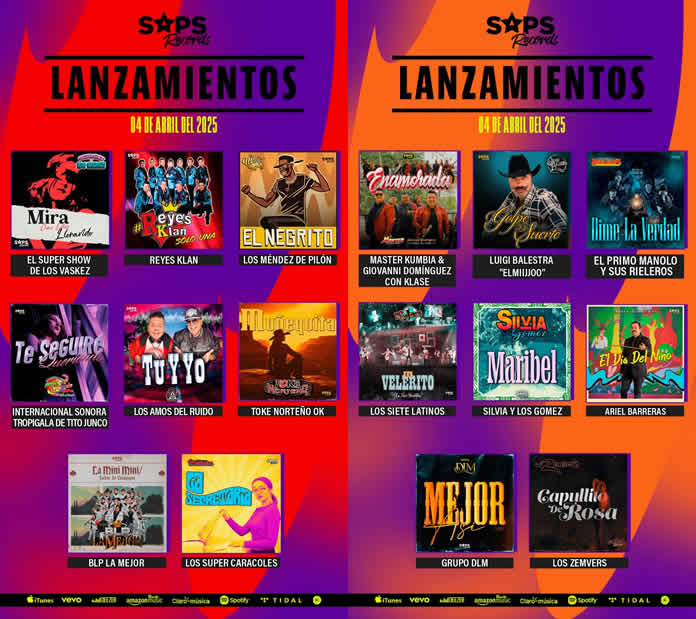 Lanzamientos de SAPS RECORDS de este 04 de abril del 2025