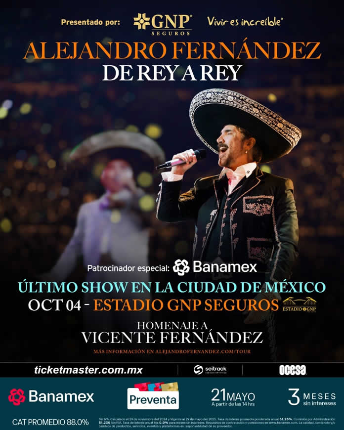 ALEJANDRO FERNANDEZ llevara su show DE REY A REY al ESTADIO GNP SEGUROS